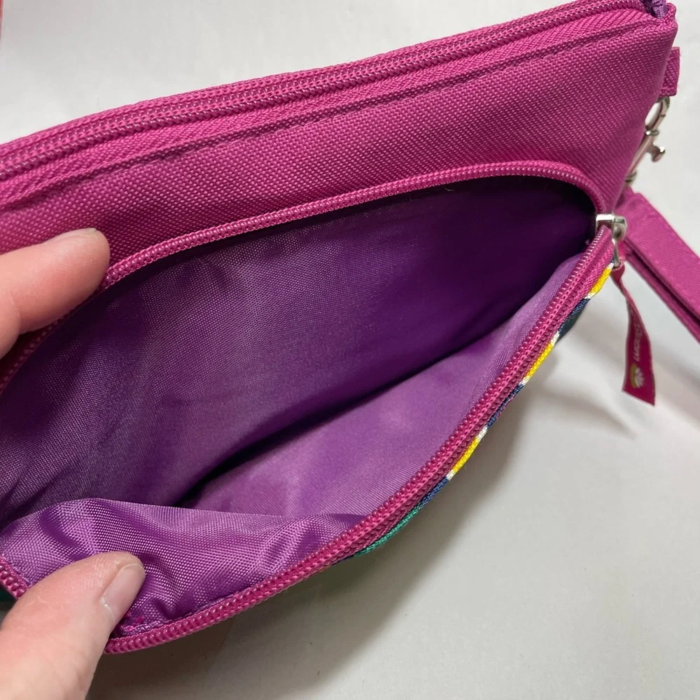 Lily Bloom magenta school Prep owl graphic fabric wristlet wallet
